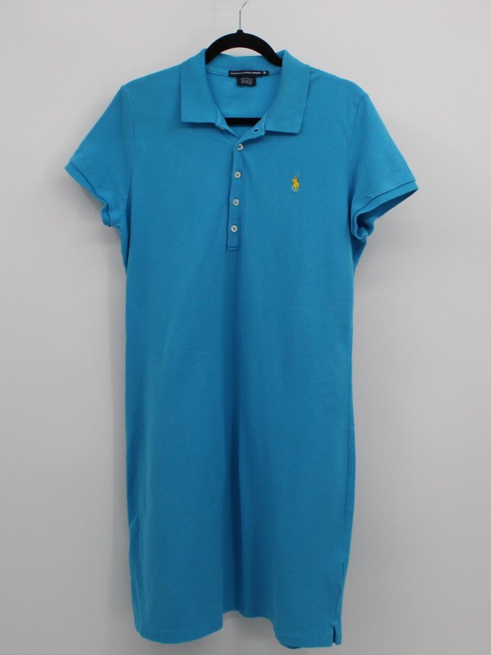 VTG Y2K Ralph Lauren Sport Women's XL Cotton Polo Shirt Dress Cyan Blue Preppy